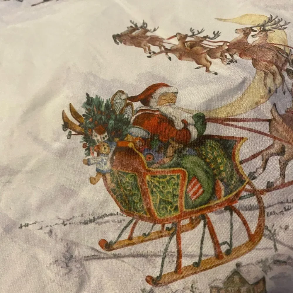 Pottery Barn Full Fitted Sheet Nostalgic Santa Clause Print